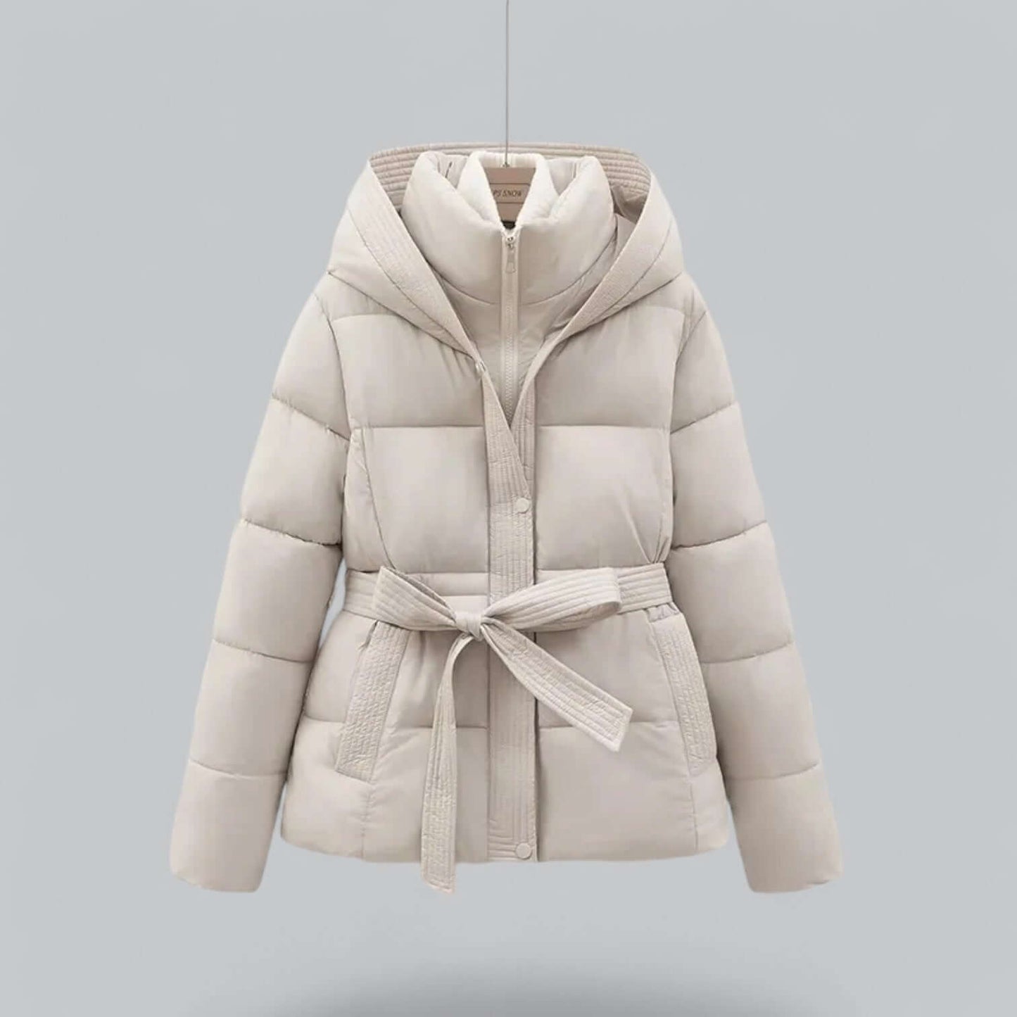 Street-Wave Womens Puffer Coat Warm Winter Parka With Belted Waist Hooded Insulation