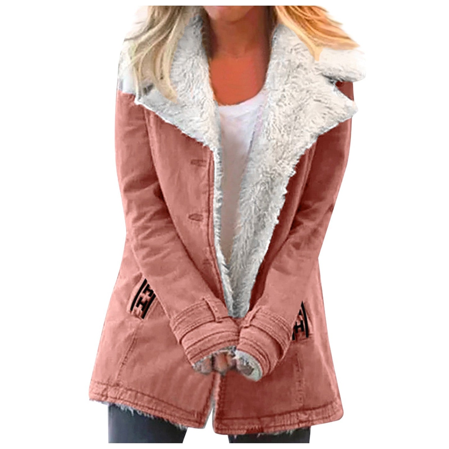 Street-Wave Womens Winter Jacket With Faux Shearling Collar And Peter Pan Collar Warm Fleece Lining For Chic Wear