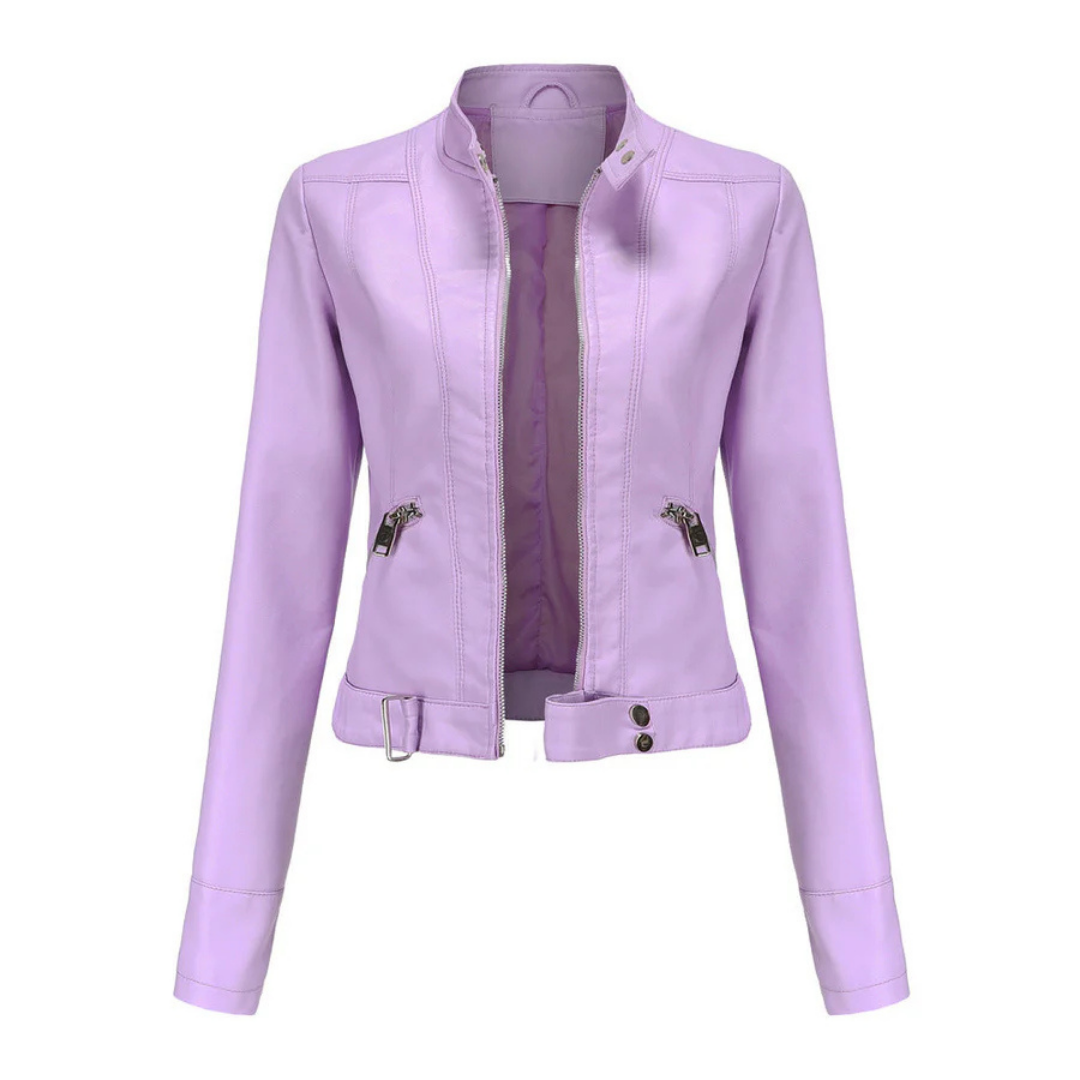 Street-wave Women's Leather Biker Jacket With Zipper Closure - Modern Sleek Effortlessly Chic
