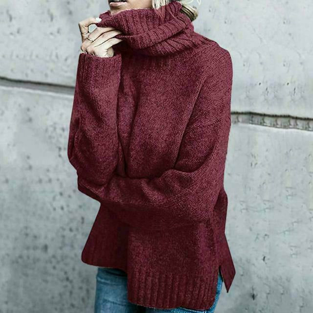 Street-Wave Turtleneck Knit Sweater For Women Cozy Cotton Blend Warm For Spring And Autumn