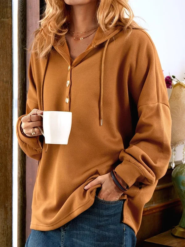 Street-wave Buttoned Hoodie Sweatshirt for Women Cozy Cotton Comfort All Season Style