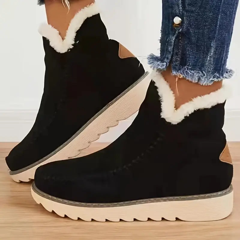 Street-wave Faux Suede Snow Boots With Cotton Lining Cozy Retro Winter Boots For Women