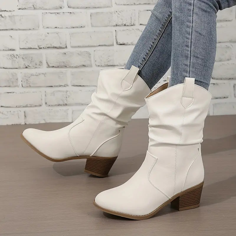 Street-Wave White Cowgirl Boots For Women Comfortable Western Style Perfect For Brunch And Outdoor Adventures