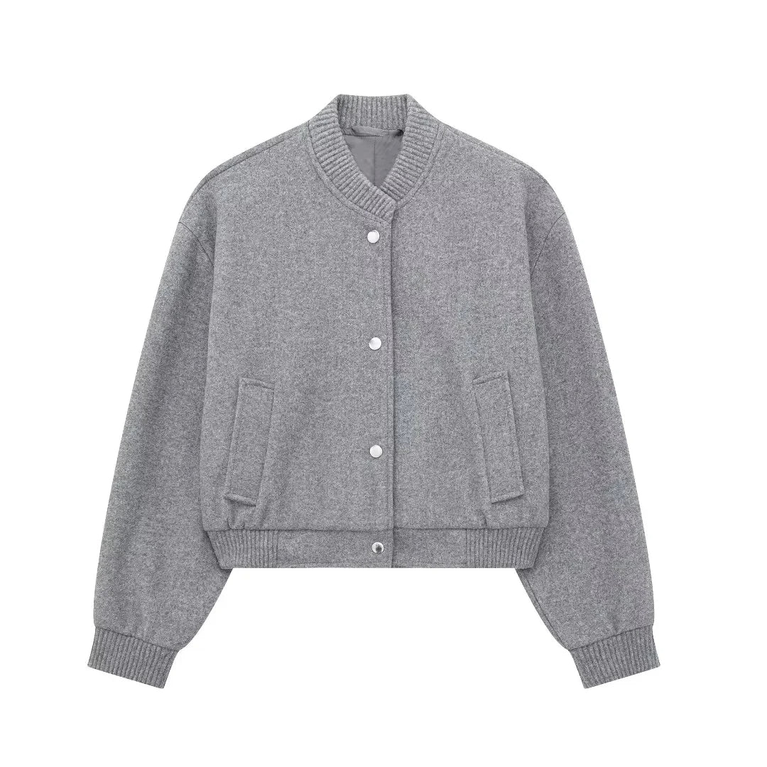 Street-wave Womens Cropped Bomber Jacket With Snap Buttons Chic Modern Streetwear