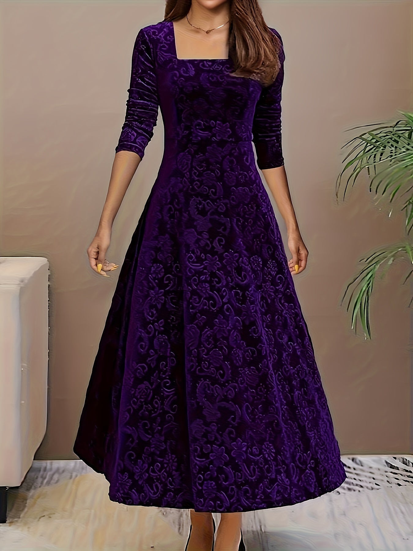 Street-Wave Amelia Velvet Party Dress With Floral Embroidery For Women