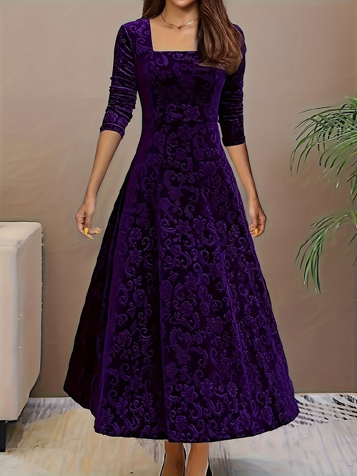 Street-Wave Amelia Velvet Party Dress With Floral Embroidery For Women