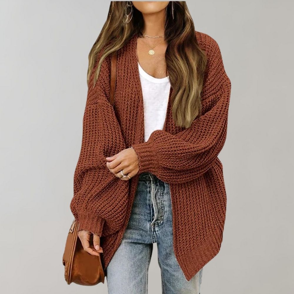 Street-wave Open-Knit Cardigan With Bishop Sleeves For Effortless Everyday Chic Women