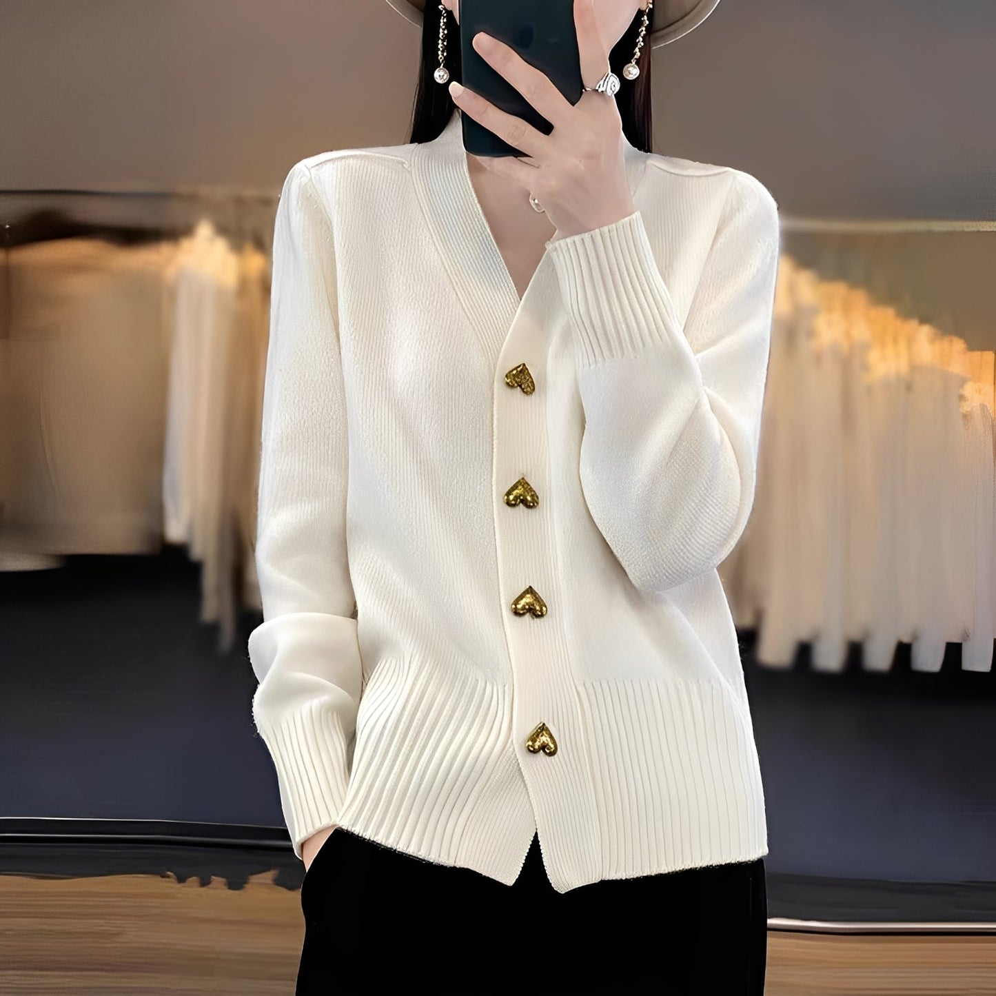 Street Wave Cardigan For Women With Heart Button Details Soft Breathable Knit Everyday Elegance