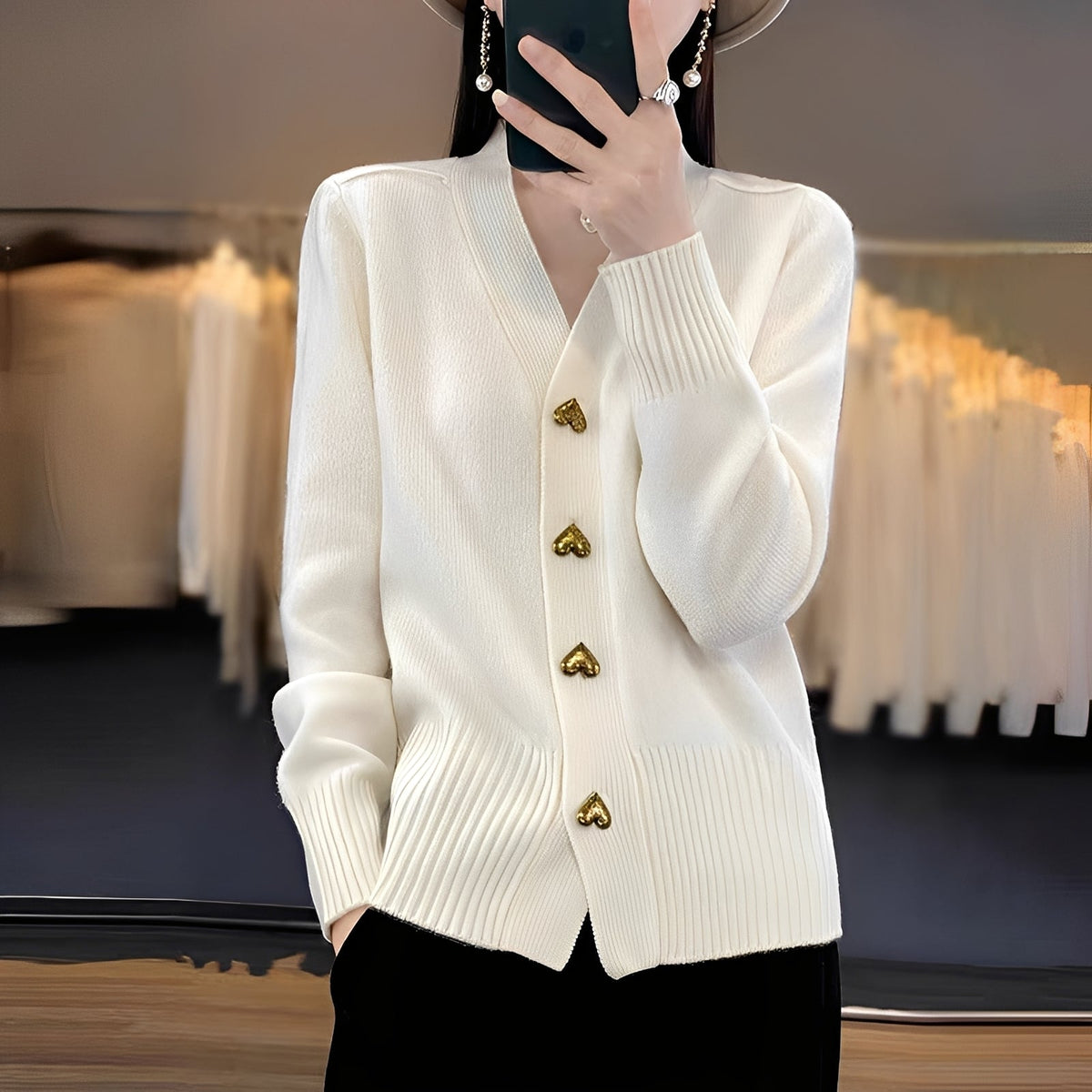 Street Wave Cardigan For Women With Heart Button Details Soft Breathable Knit Everyday Elegance