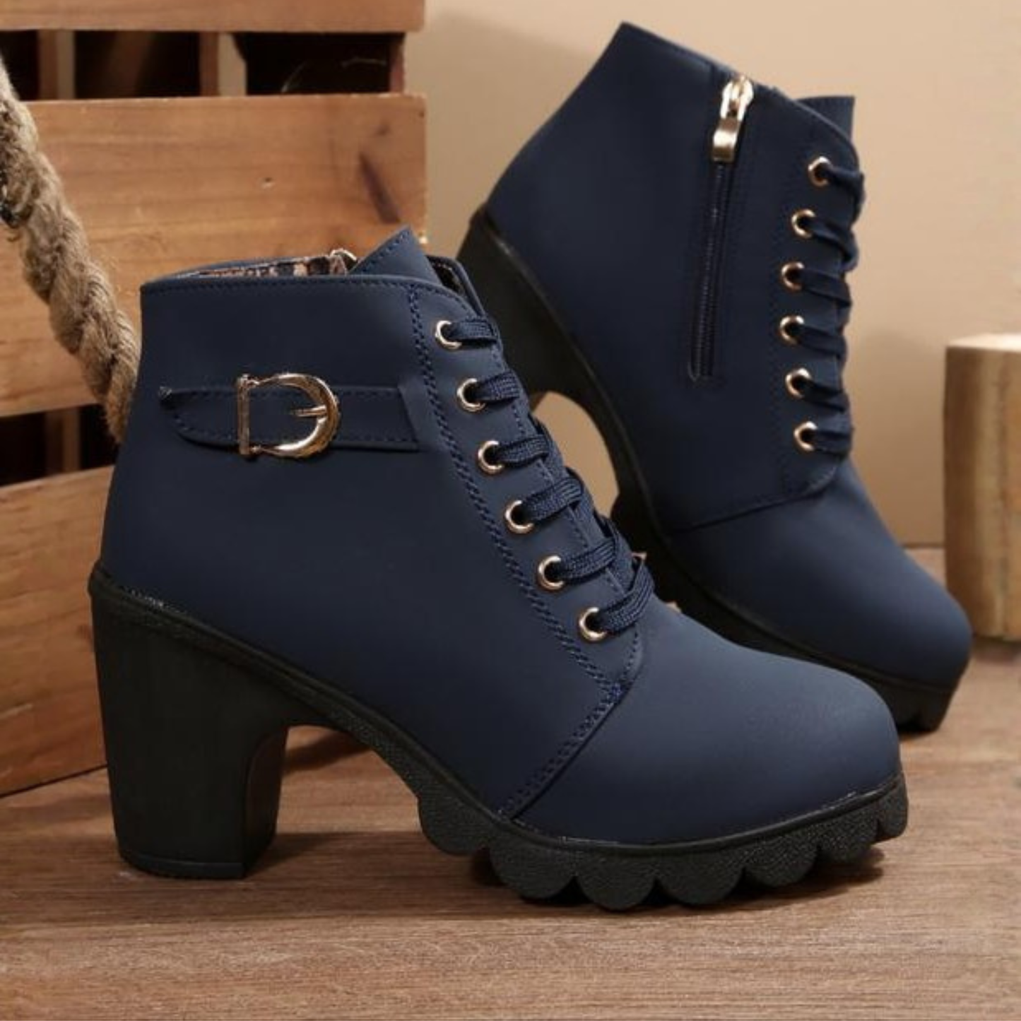 Women's Lace-Up Chunky Ankle Boots with Sturdy Sole and Versatile Design