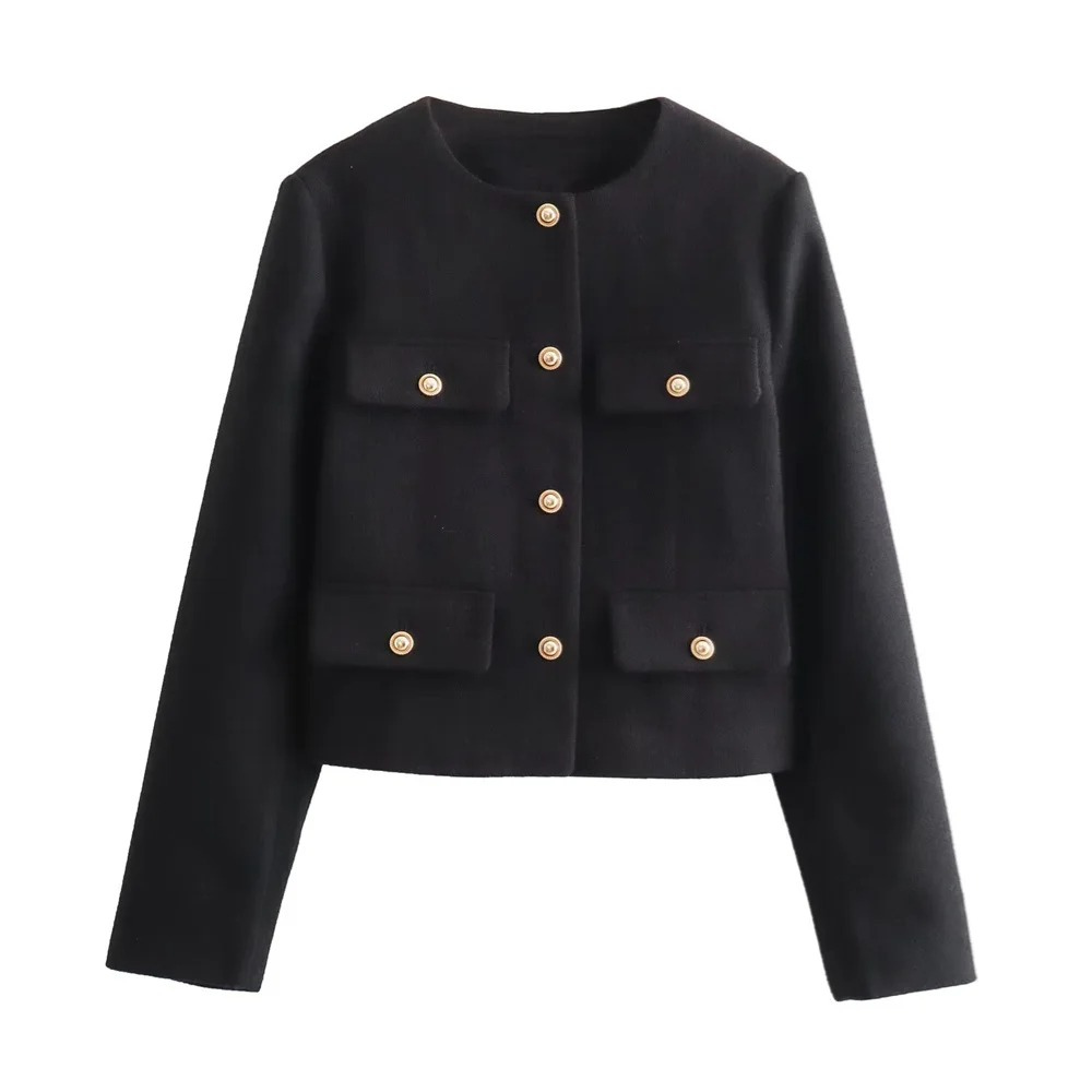 Street-wave Cropped Jacket For Women, Elegant Chic Blazer With Pockets, Modern Wardrobe Essential