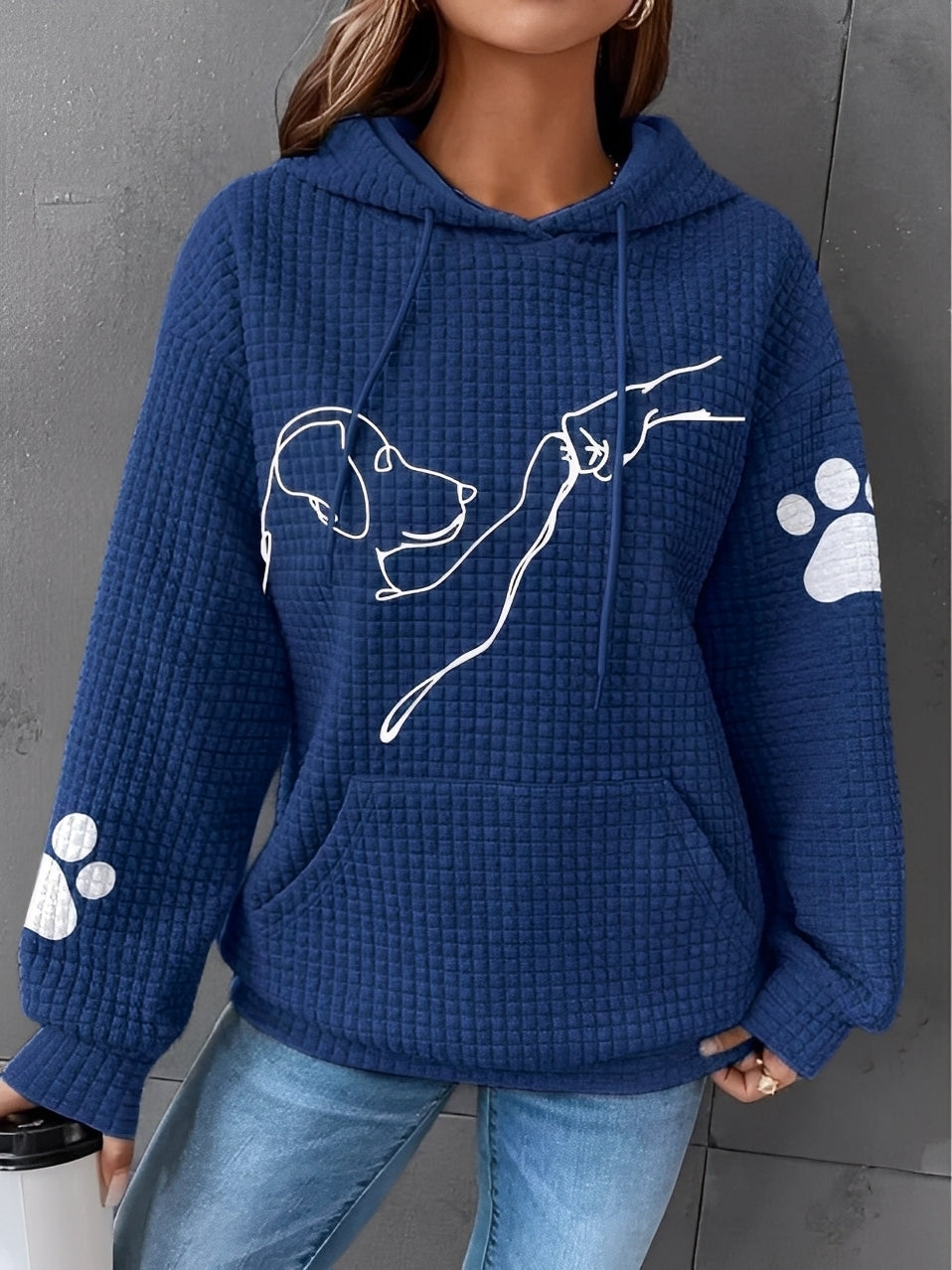 Street Wave Hoodie For Women Soft Quilted Knit Warmth Cat Graphic With Paw Print Sleeves