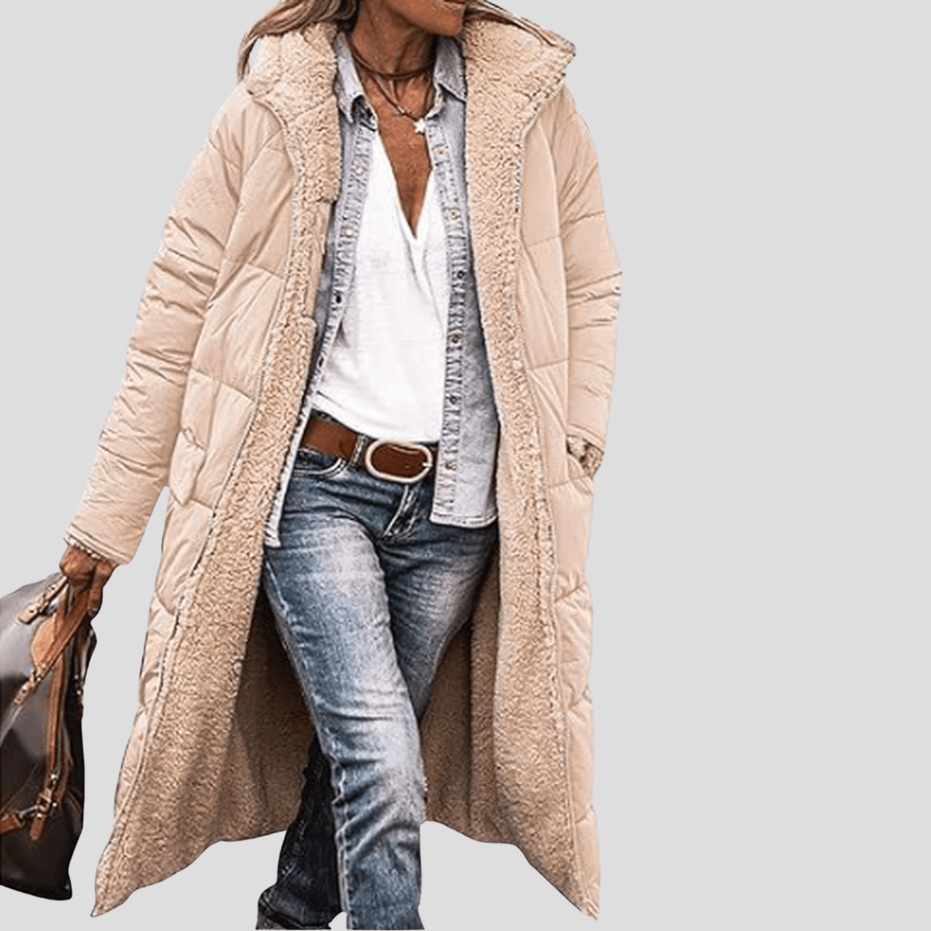 Street-wave Reversible Long Winter Coat With Hood And Teddy Lining For Women Cozy Warmth And Versatility