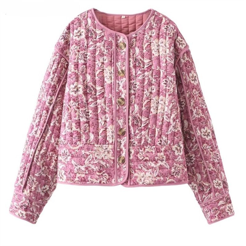 Street-Wave Floral Quilted Jacket For Women - Warm Lined Puffer With Soft Comfort And Style