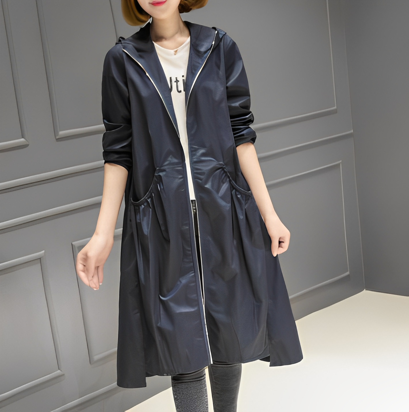 Streetwave Women's Hooded Raincoat, Windproof Waterproof Coat For Wet Days, Midlength, Lightweight Comfort