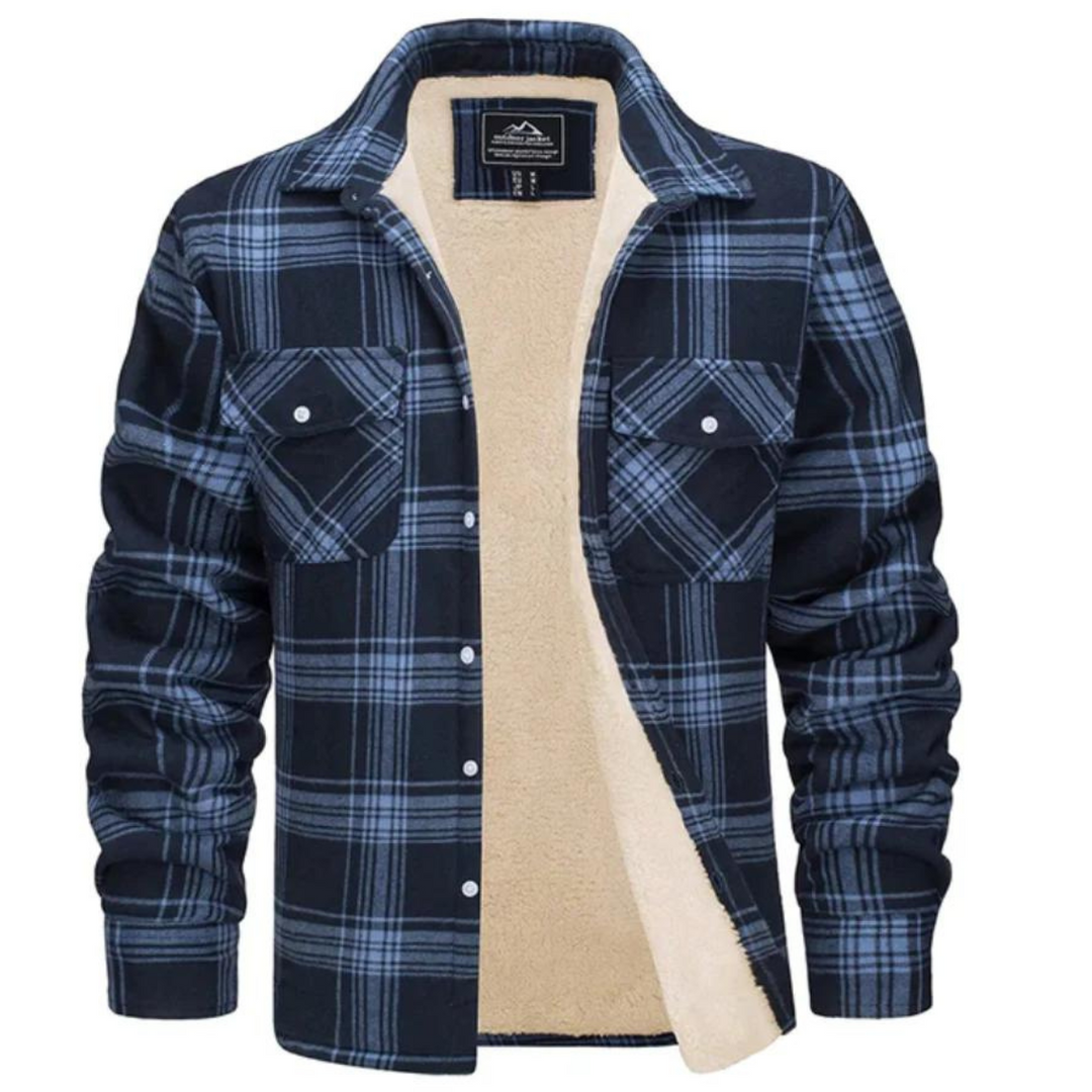 Street-wave Lumberjack Jacket For Men With Warm Sherpa Lining Durable Plaid Flannel