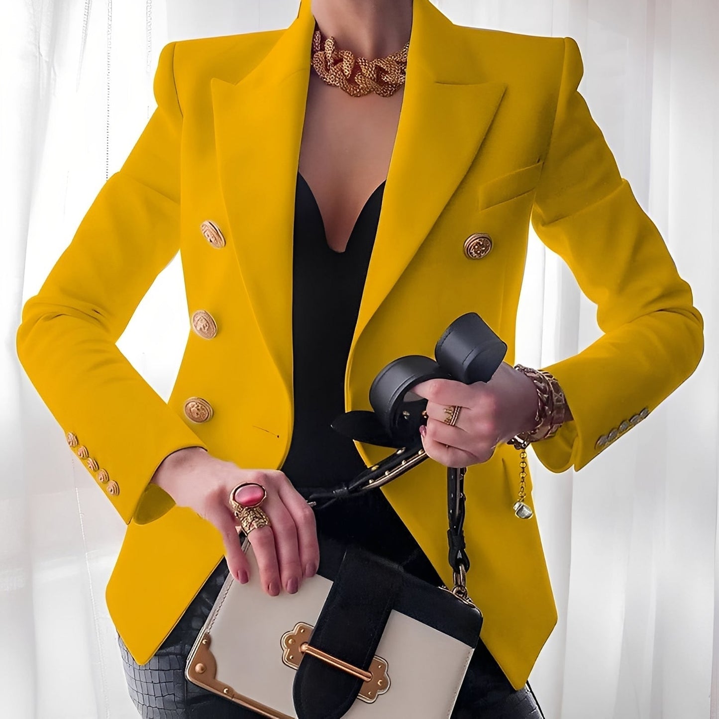 Streetwave Womens Double Breasted Blazer With Gold Button Detailing For Fashion Forward Women