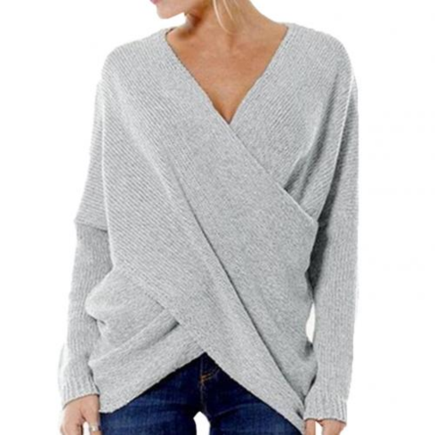 Street Wave Women's Ribbed Wrap Sweater With V Neck Elegant Flattering Fit For Casual Or Festive Wear
