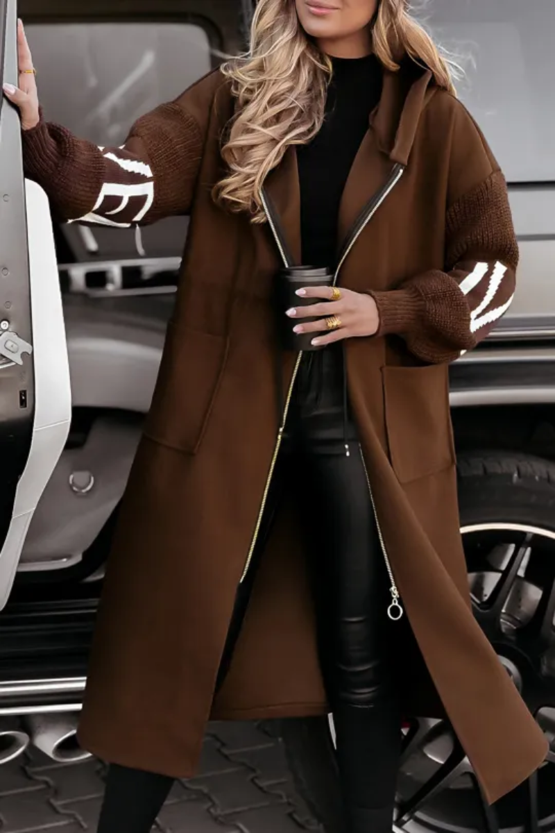 Street-Wave Hooded Jacket For Women With Knit Sleeves Patchwork Design Warmth And Style