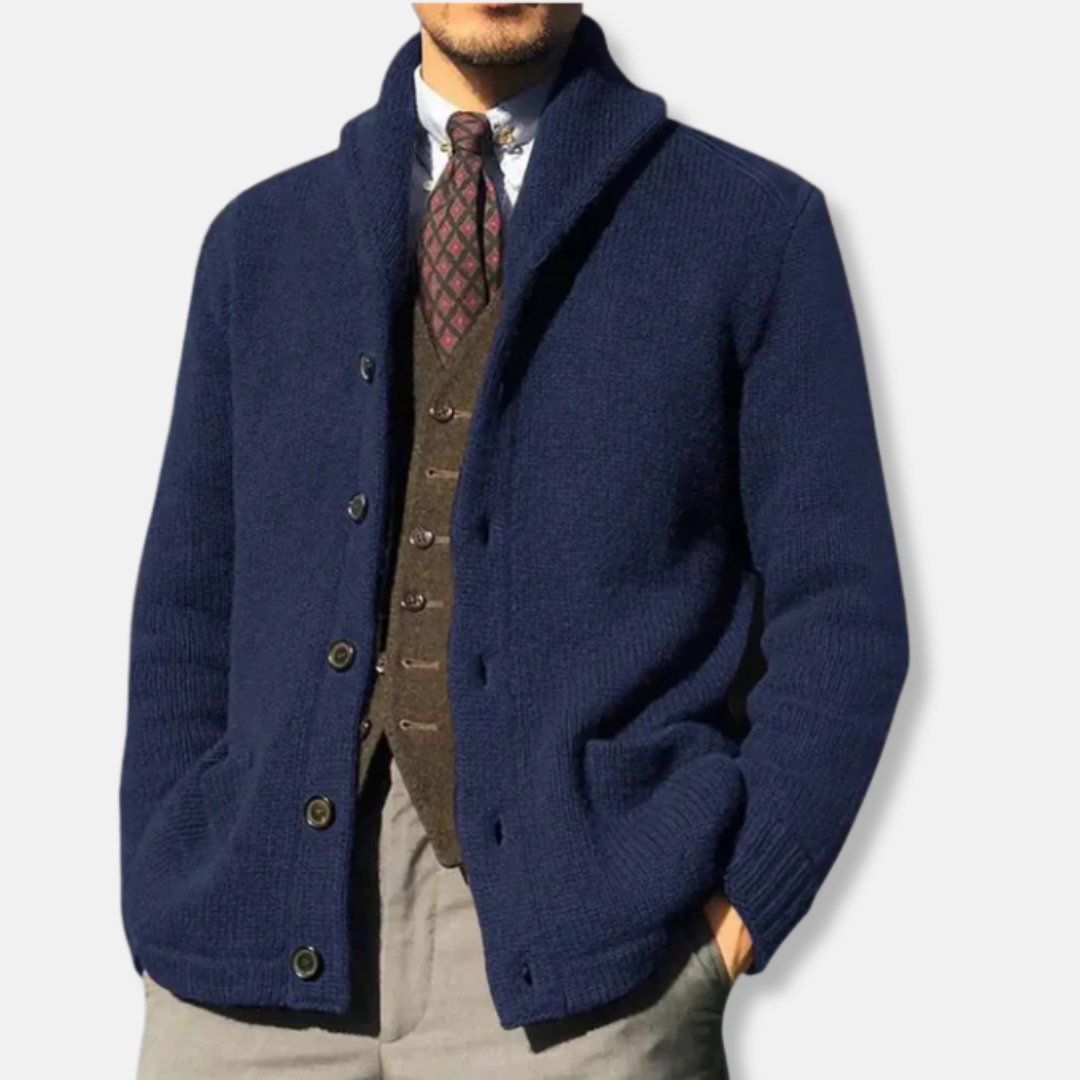 Street-Wave Mens Wool Cardigan Regular Fit With Shawl Collar Button Front