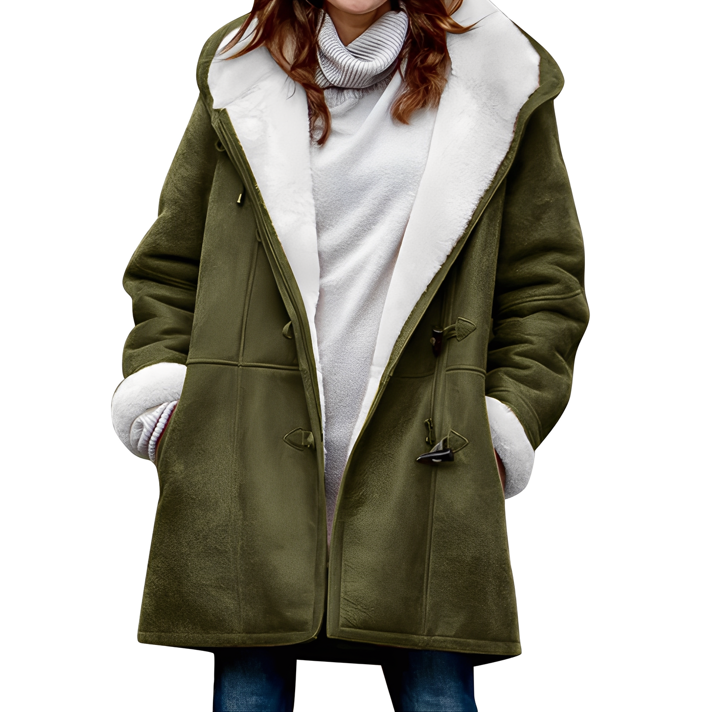 Street-wave Duffle Coat With Hood For Women, Cozy Warm Shearling Lined Outerwear