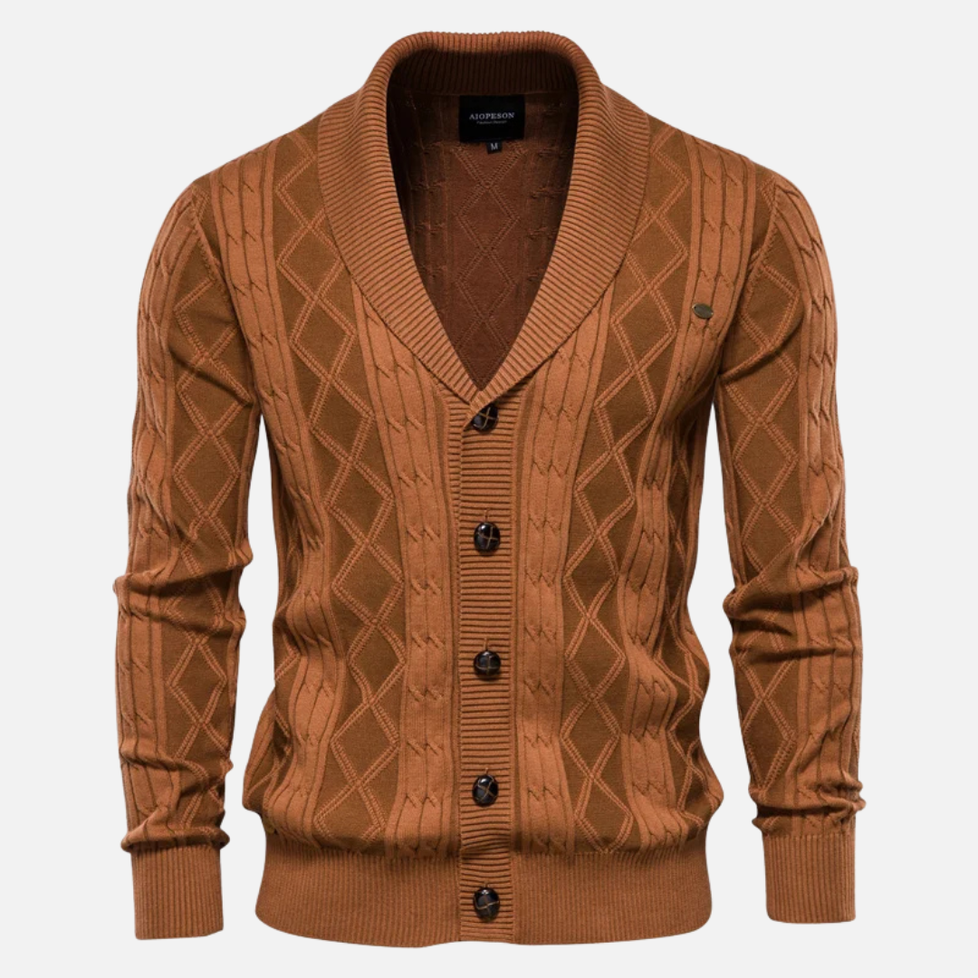 Street-Wave James Argyle Knit Cardigan For Men With Shawl Collar Cotton Blend