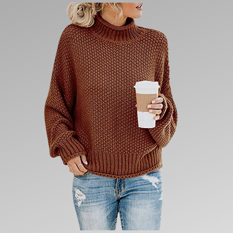 Street-Wave Chunky Knit Pullover With High Collar Warm Acrylic For Women Cozy Casual Essential