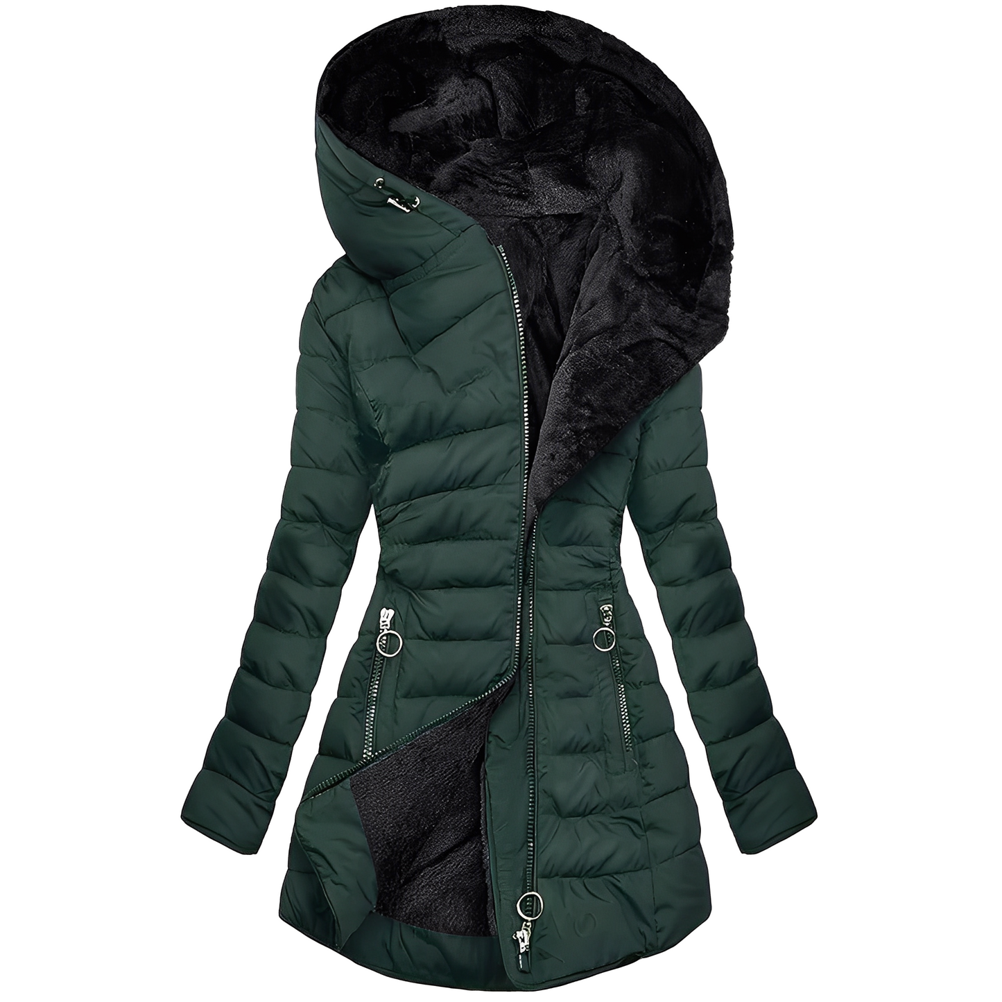 Street Wave Women's Hooded Puffer Coat With Faux Fur Lined Hood For Warm Winter Comfort
