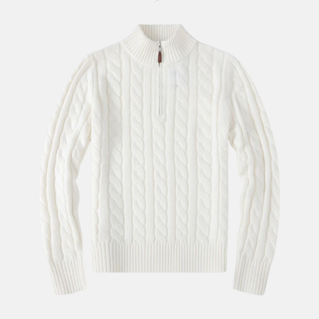 Men's Cable Knit Cotton Half Zip Sweater With Stand Up Collar Street Wave