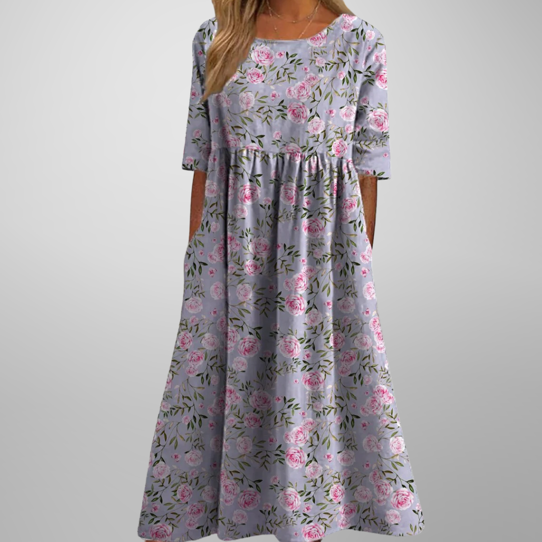 Women's Floral Midi Dress with Relaxed Fit and Soft Fabric
