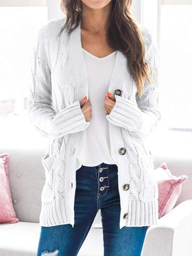 Street-wave Cable Knit Cardigan For Women Cozy Trendy Open Front With Pockets Everyday Wardrobe