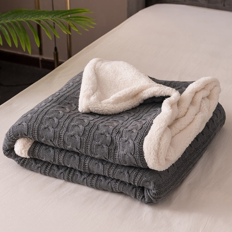 Cozy Cable Knit Sherpa Throw Blanket