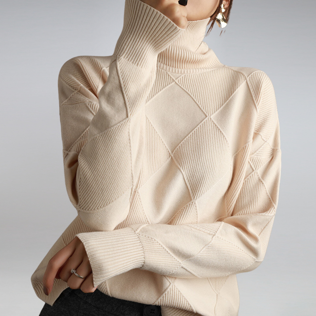 Street Wave Women Turtleneck Sweater Warm Diamond Knit For Elegant Cozy Winter Seasonal