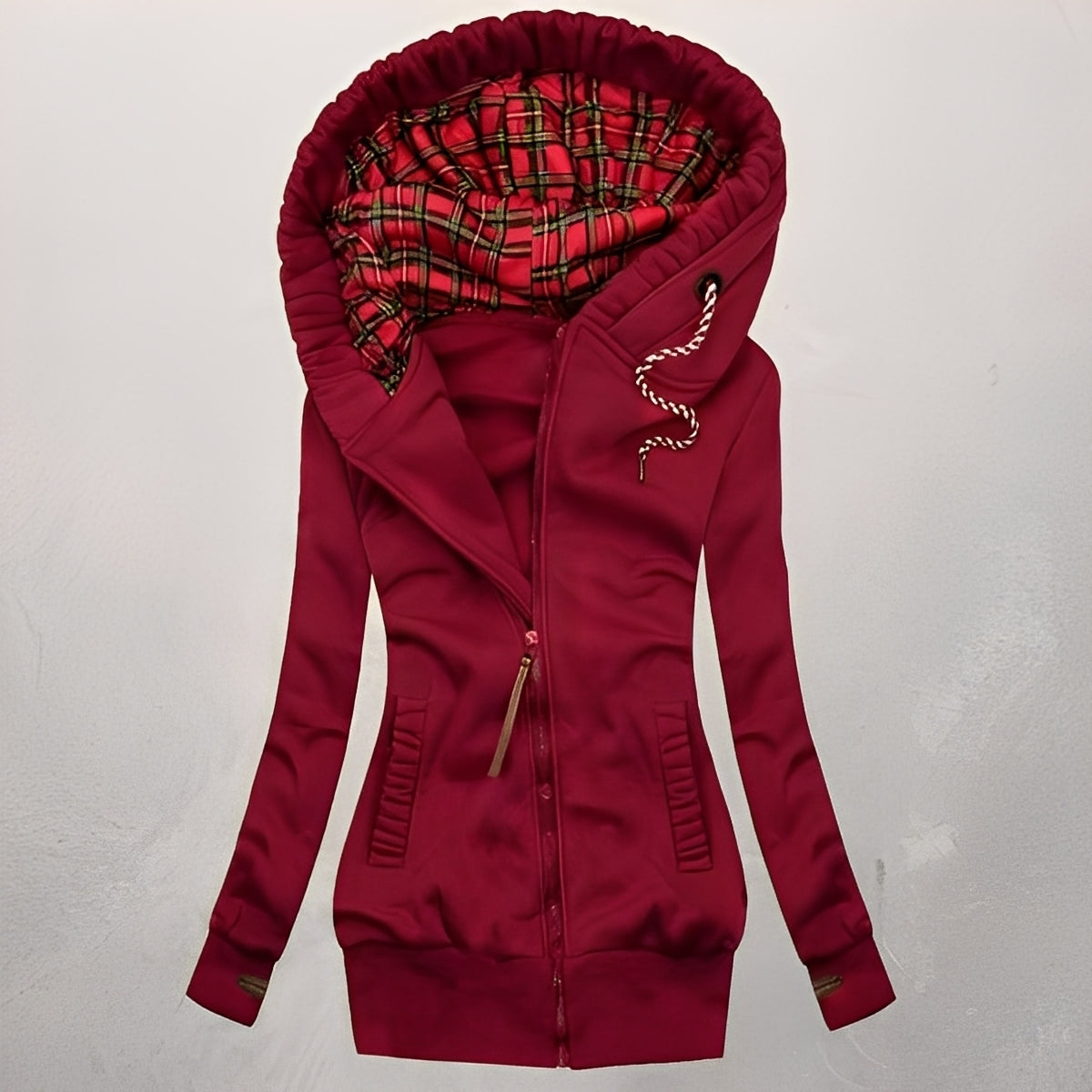 Streetwave Slim Fit Jacket For Women Stylish Cozy Warm Outerwear With Plaid Lined Hood
