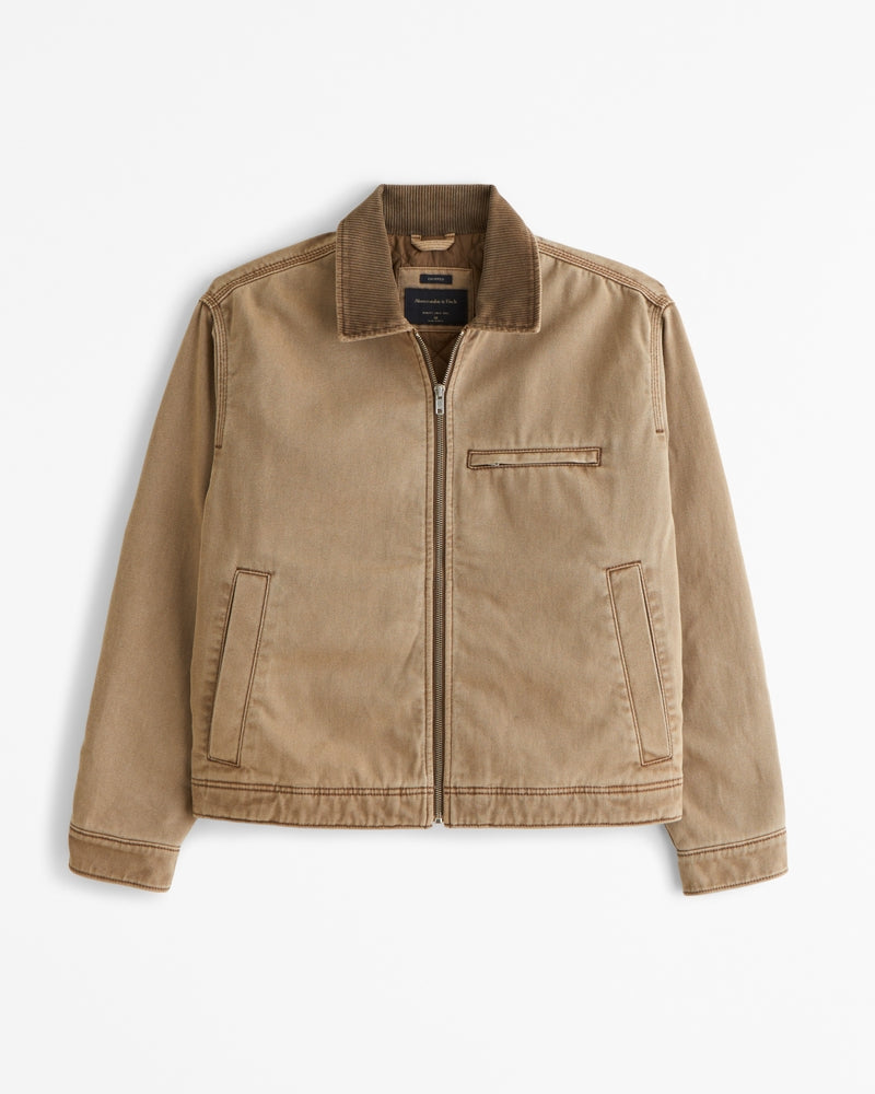 Street-Wave Work Jacket With Zip Corduroy Collar Warm Rugged Style for Urban Professionals