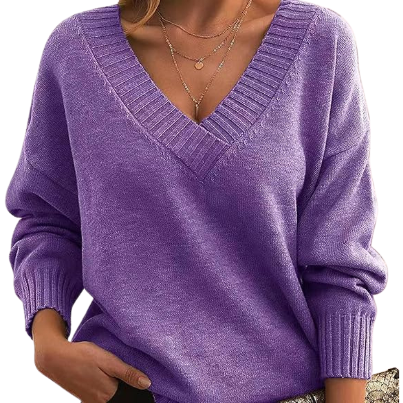 Street-Wave V-Neck Sweater Cozy Wool-Blend For Women