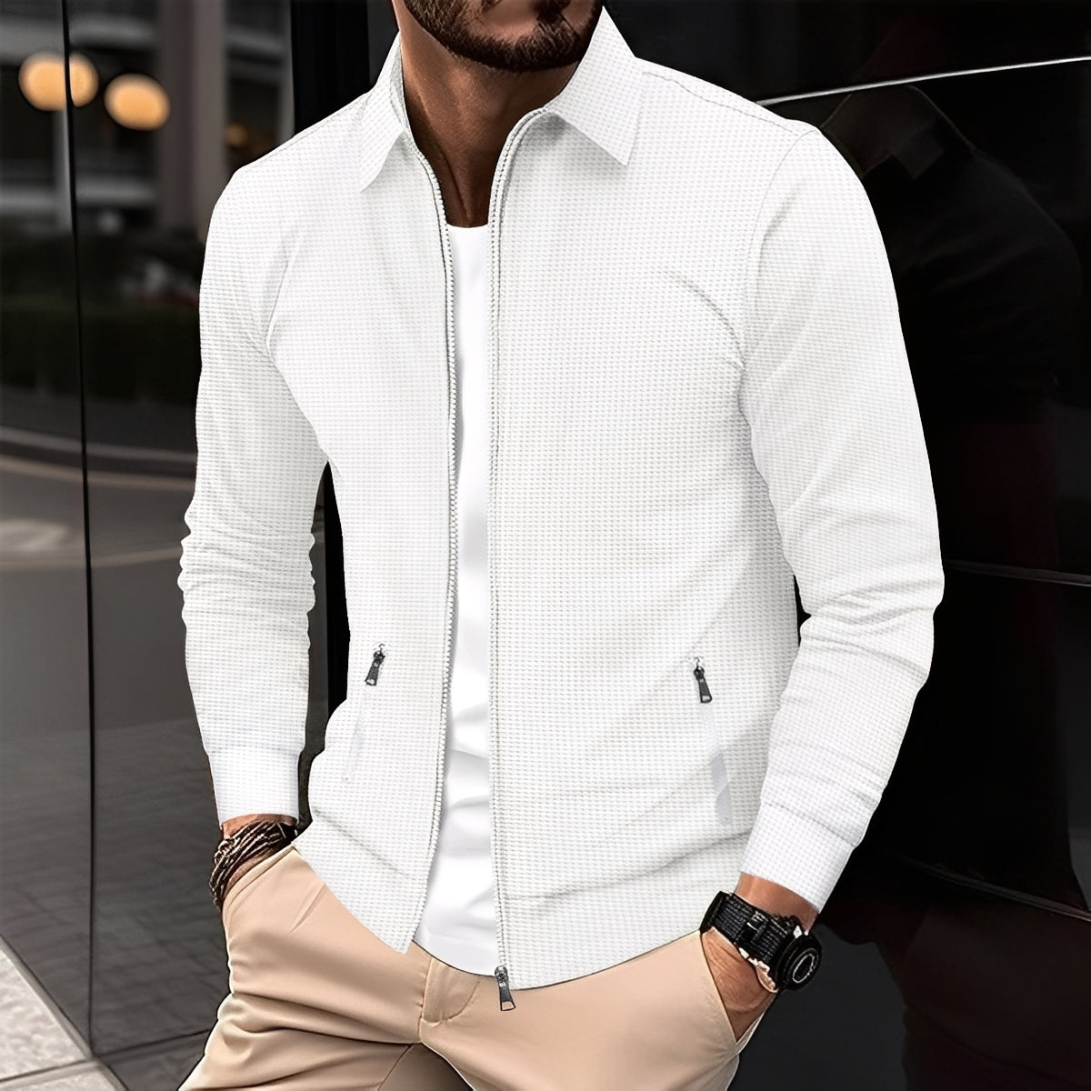 Streetwave Modern Jacket With Zippered Pockets For Men Versatile Everyday Outerwear
