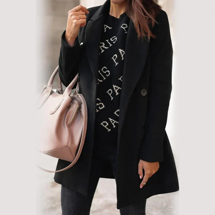 Street-Wave Women’s Wool Coat With Double Button Placket For Timeless Warmth In Autumn Winter