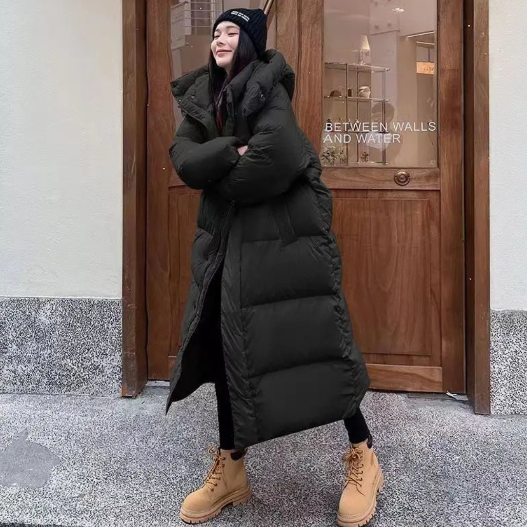 Street-Wave Long Winter Puffer Jacket With Hood For Women - Ultra Warm Cozy Coat