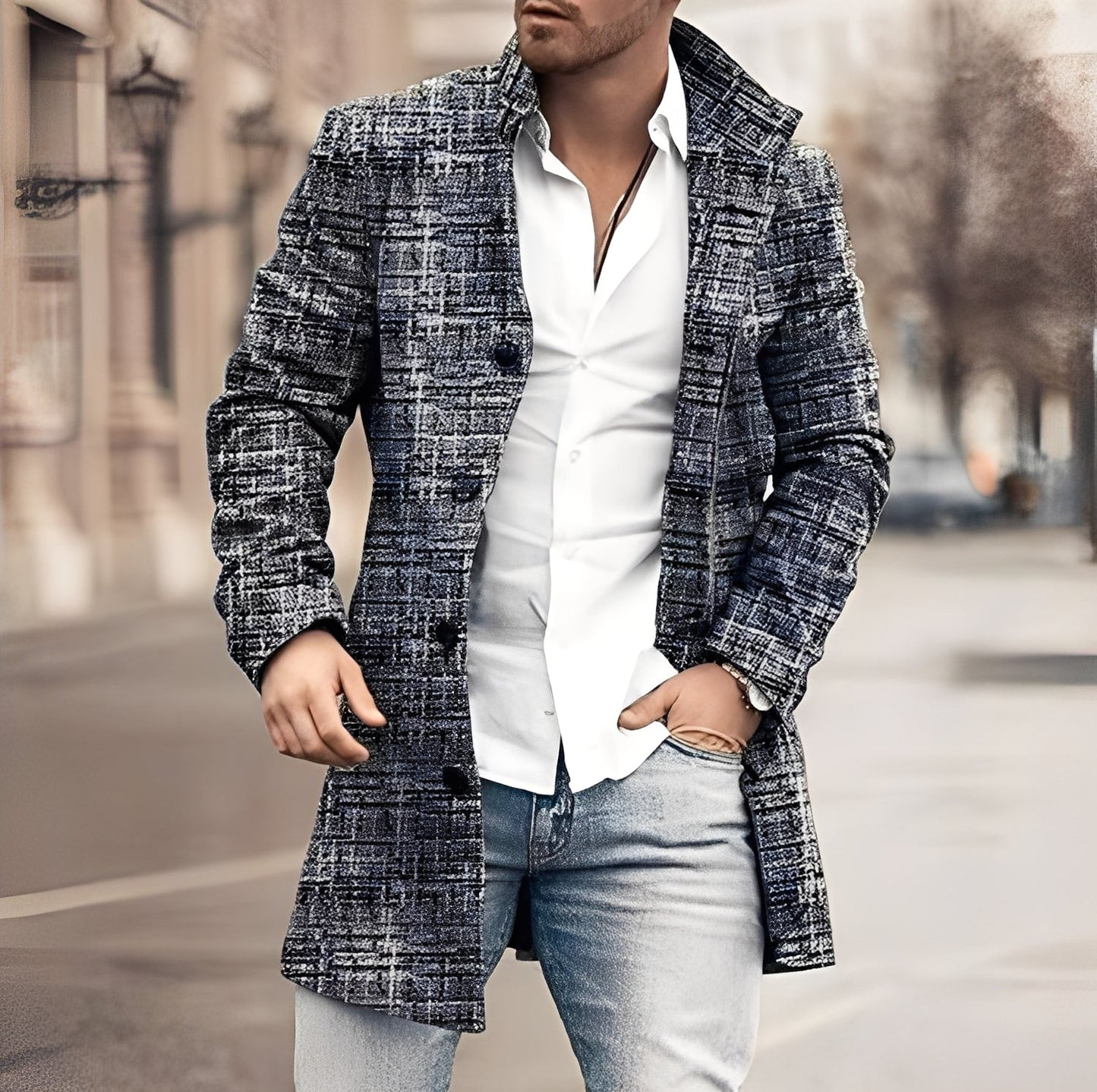 Street-wave Mens Long Tweed Coat Timeless Style Warm Comfort For Modern Gentlemen