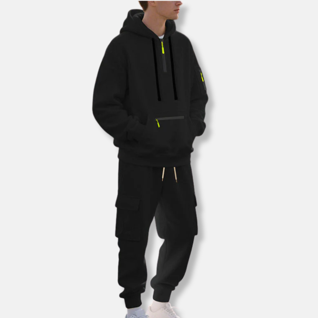 StreetWave Mens Tracksuit Set With Relaxed Fit Hoodie And Cargo Joggers