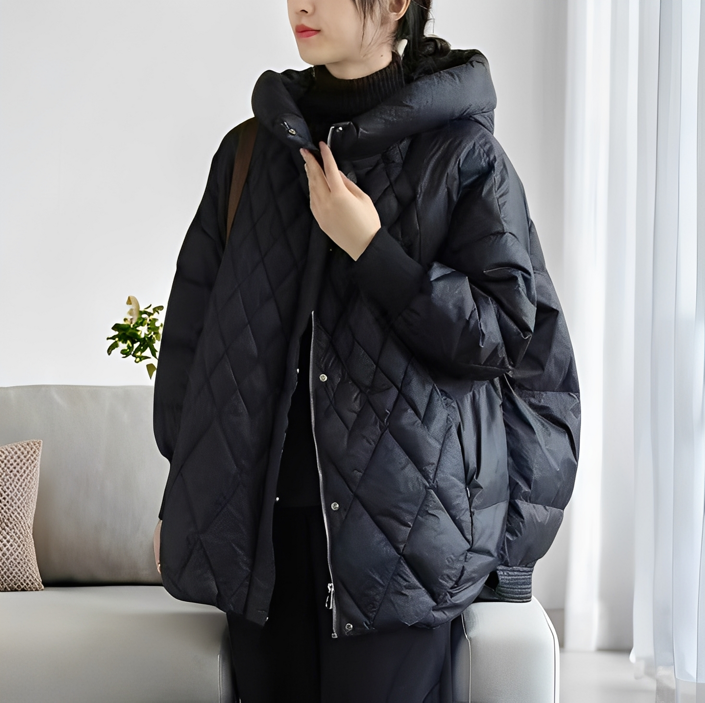 Street Wave Diamond Quilted Puffer Coat For Women Cozy Warm Down Jacket With Front Zip Closure