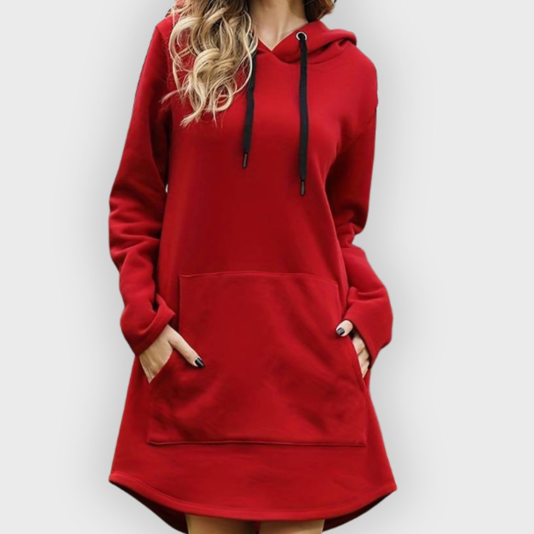 Street Wave Hooded Dress For Women With Kangaroo Pocket Cozy Relaxed Fit Hoodie For Everyday Wear