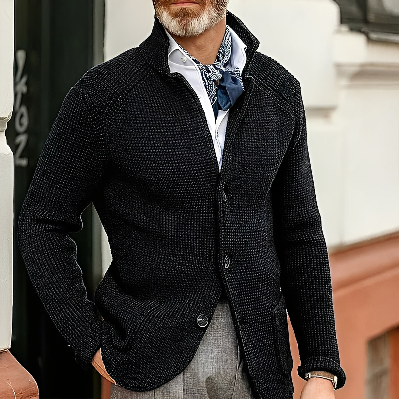 Street-Wave Mens Knit Cardigan With Elegant Structured Knit For Versatile Everyday Wear