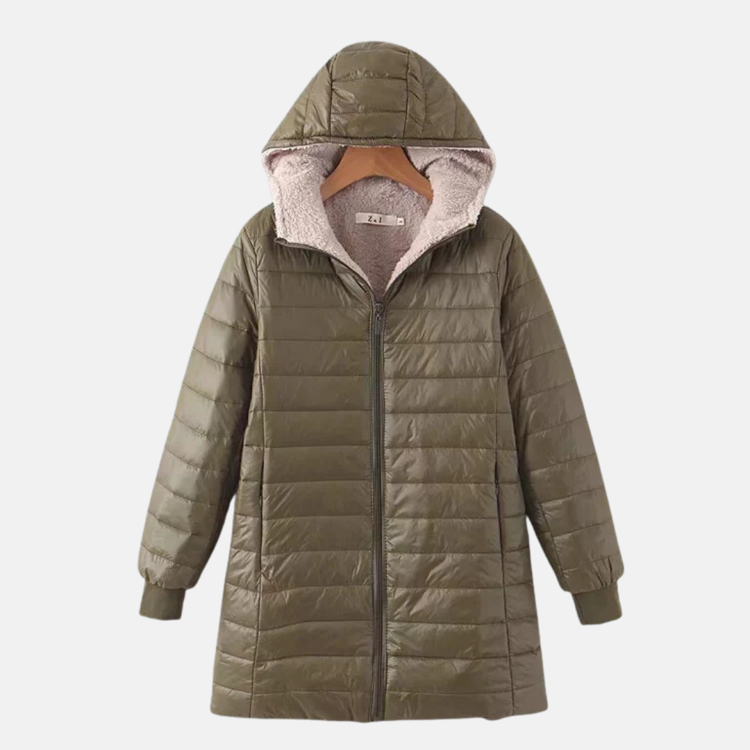 Streetwave Puffer Jacket Hooded Mid Length With Soft Fleece Lining For Women Cozy Warmth And Style