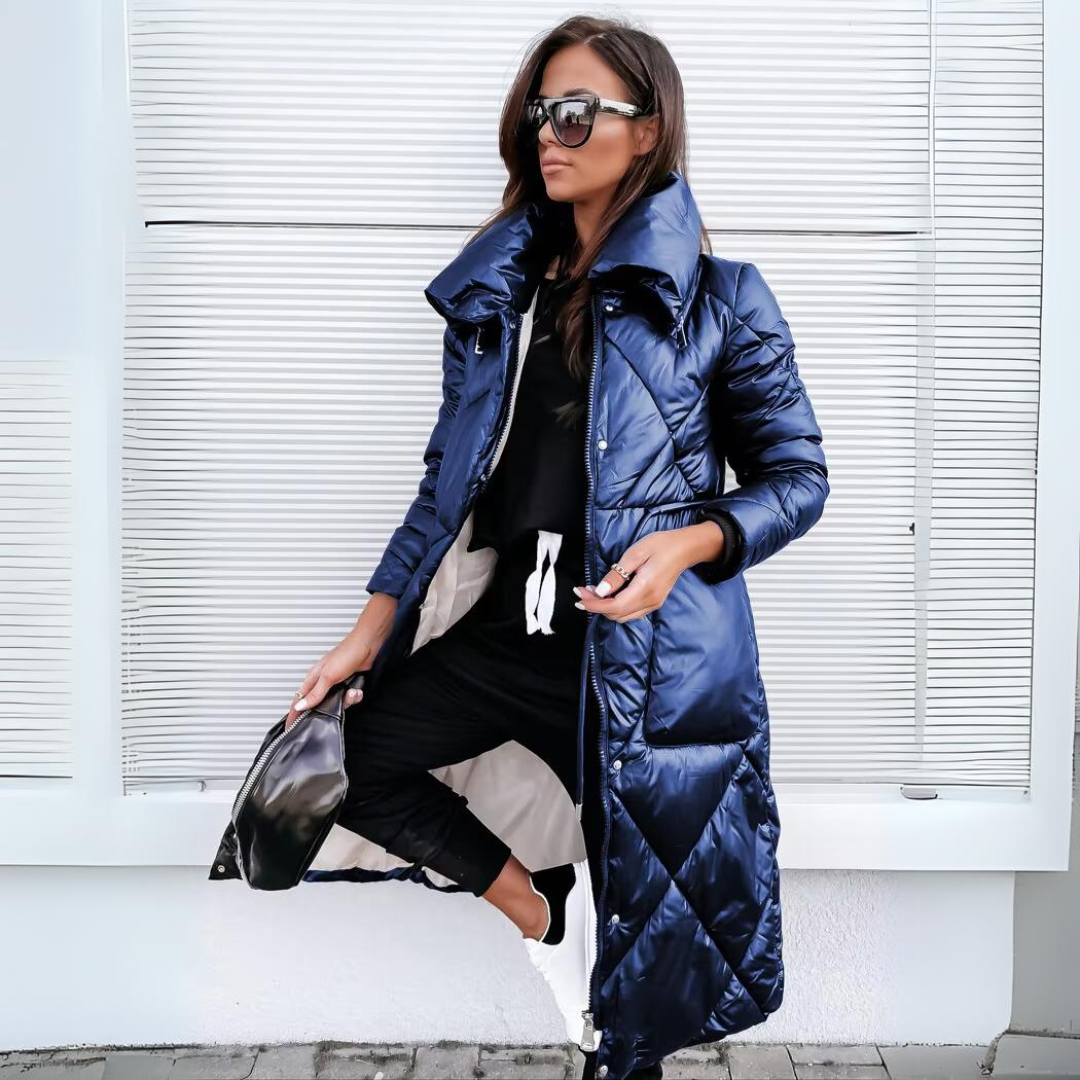 Street-Wave Quilted Long Coat For Women With Windproof Warmth And Flattering Fit