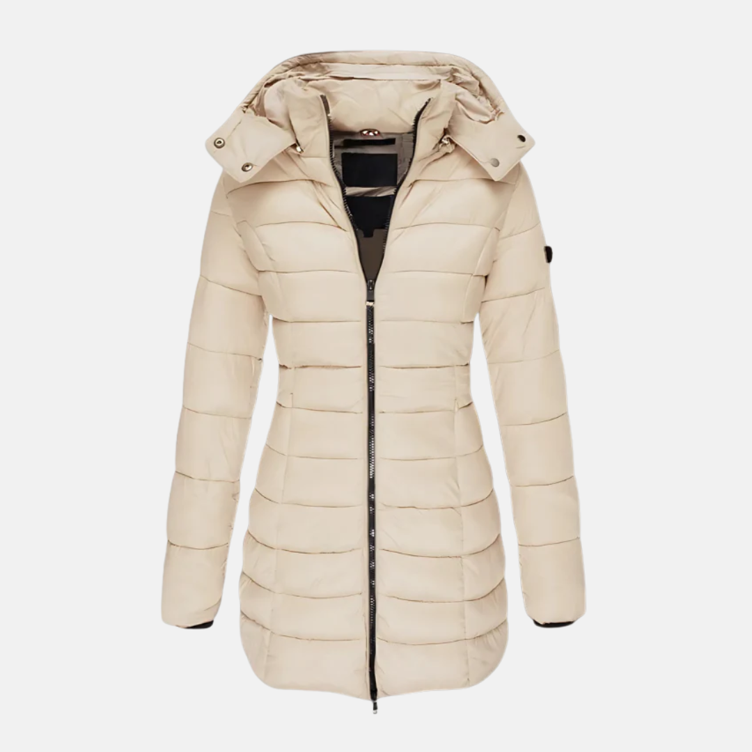 Street-Wave Puffer Jacket Women Slim Fit Mid-Length Hooded Warm Insulated Quilted Coat