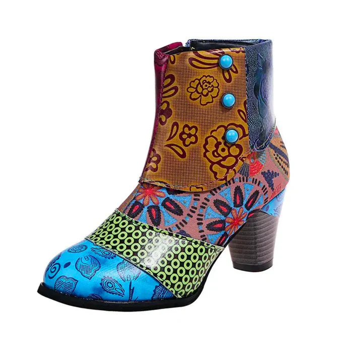 Waterproof Women's Boots Streetwave Patchwork Leather Block Heel All Weather Comfort