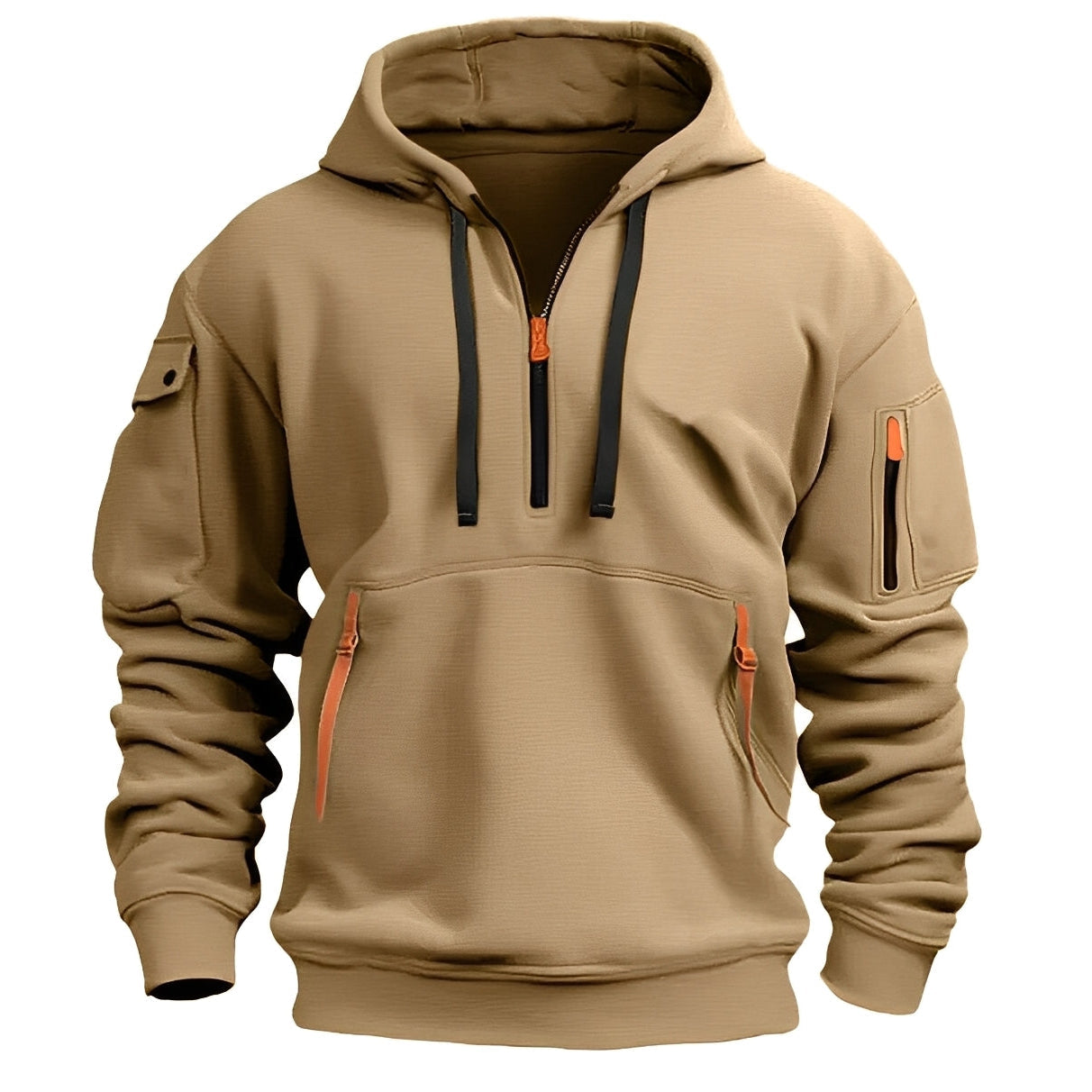 Street-Wave Half Zip Locker Hoodie For Men With Breathable Fabric And Practical Zipper Pockets