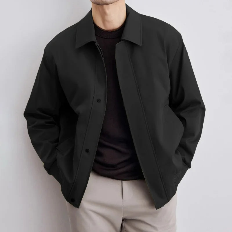 Harry Relaxed Fit Harrington Jacket Collared Button Front for Men with Ribbed Cuffs and Hip Length